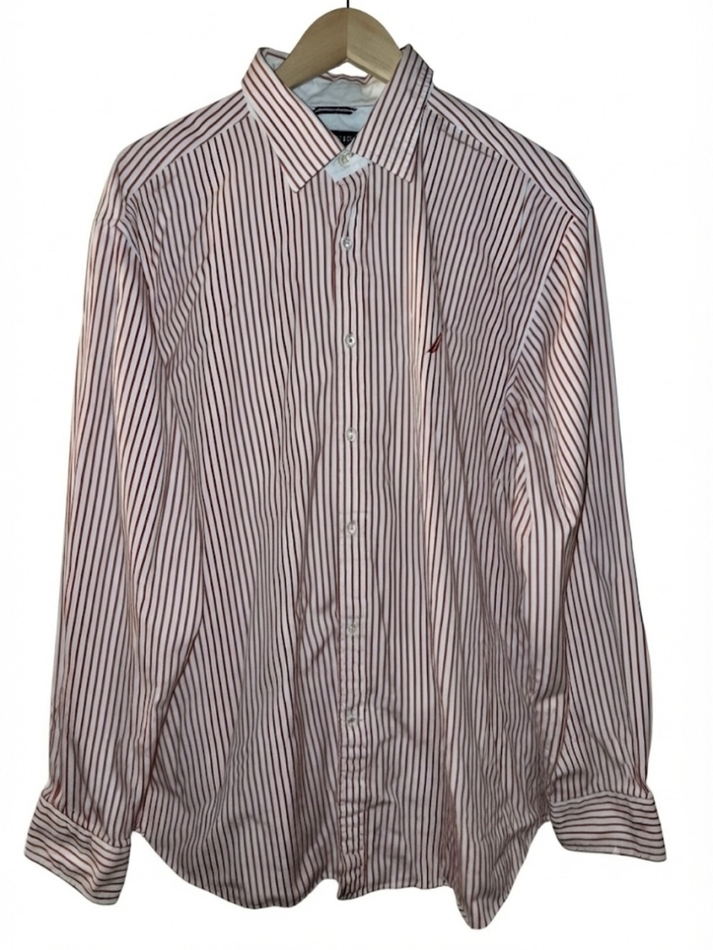 Nautica Men’s White Shirt with Red Pinstripes